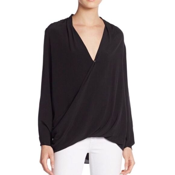 Calypso St. Barth Ruth Black Surplice Silk Blouse, Size Small - Picture 1 of 10